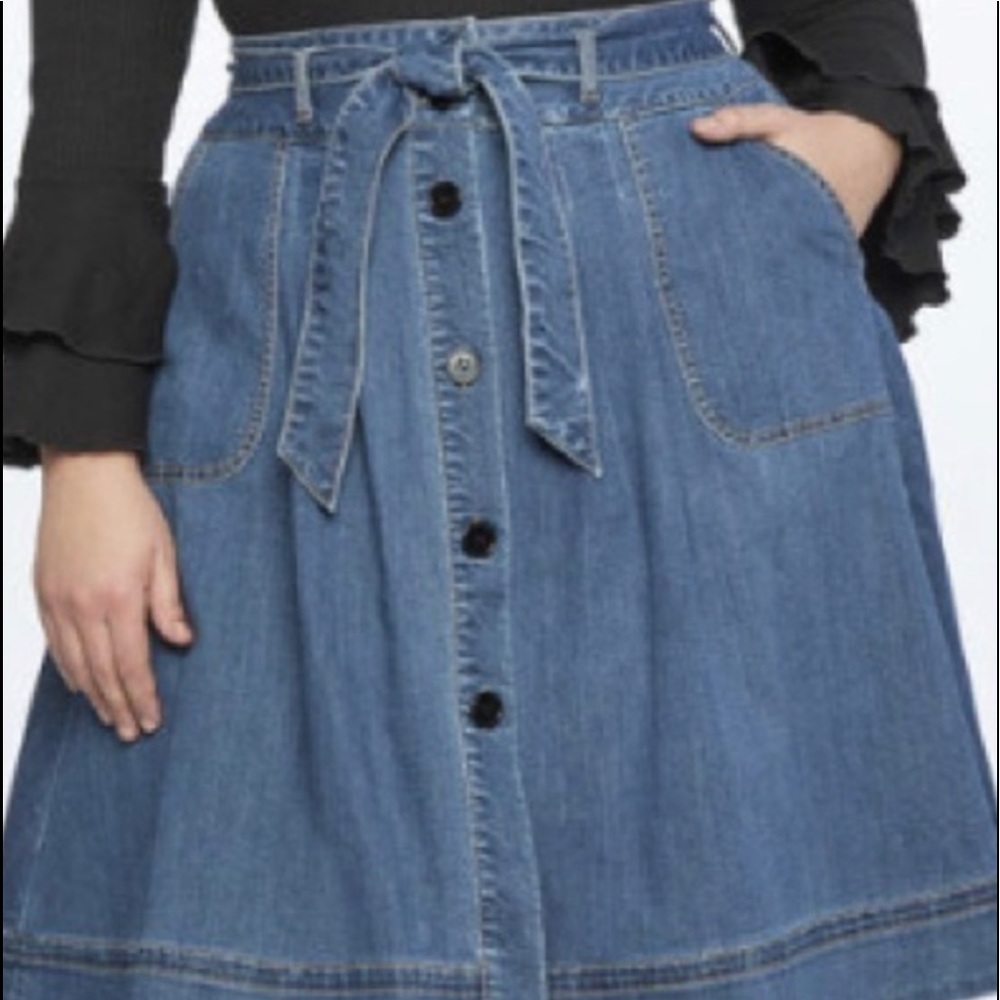 Denim Midi Skirt with Tie Eloquii